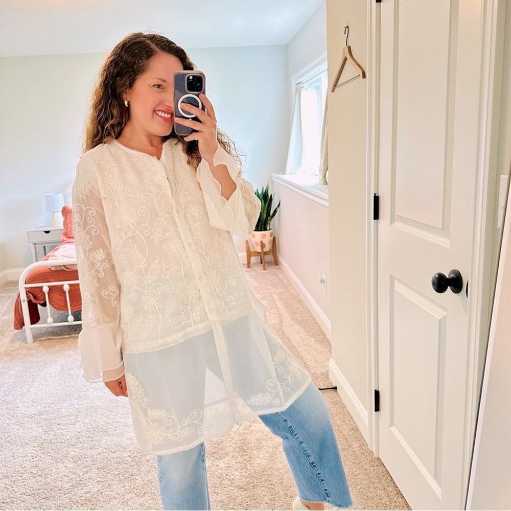 Deadstock Vintage Original Anthony White Embellished Tunic Blouse Large